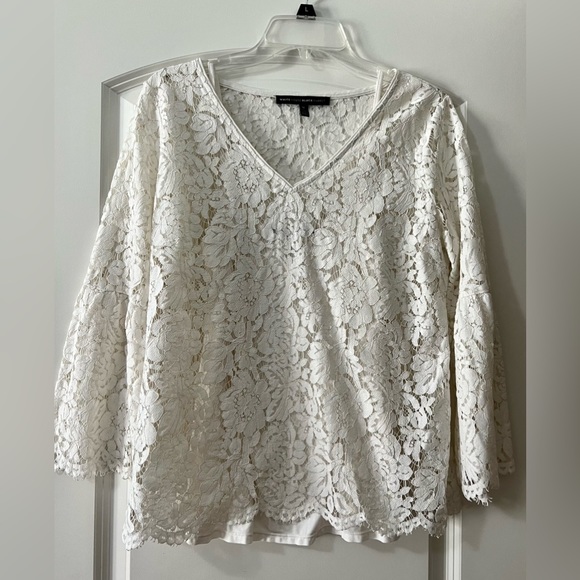 WHBM V-Neck Long Sleeve Lace Top Size Medium - Picture 10 of 13